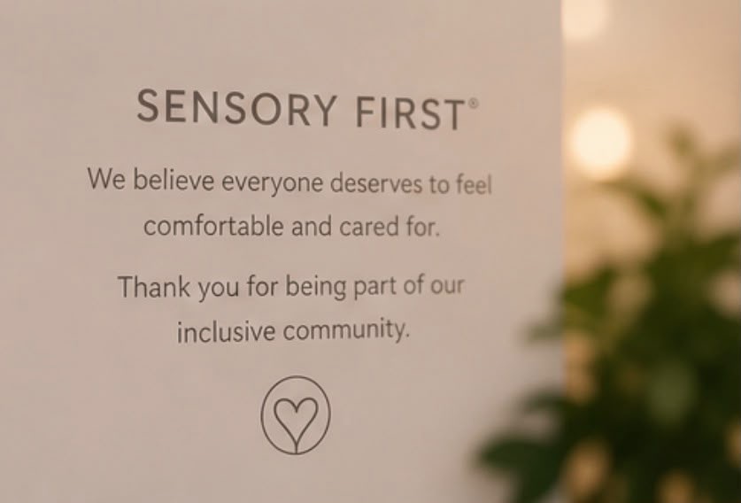 Inclusive community message in a calm sensory-aware space